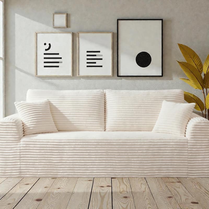 3 Seater Cloud Couch, Corduroy Boneless Sofa in a Box, Deep Seat Floor Sofa with Pillows for Living Room