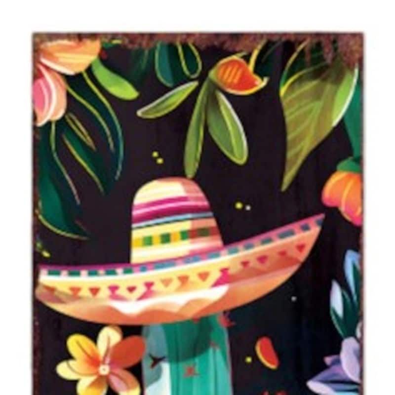 HomeRoots 36" Black And Green Solid Wood Cinco de Mayo Cactus Porch Sign