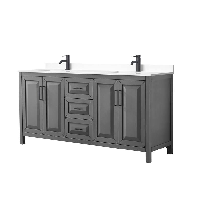 Wyndham Collection Daria 72" Free Standing Double Basin Vanity Set - Dark Gray / White Cultured Marble Top / Matte