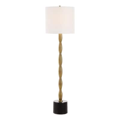 Buffet Lamp with Linen Drum Shade - 37" - Brass Finish