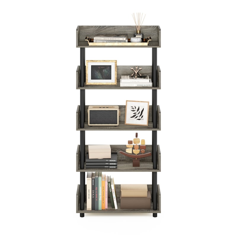 5 Tiers Wood Household Shelving Unit in French Oak/Black (23.62 in. W x 52.6 in. H x 9.21 in. D) - 23.62