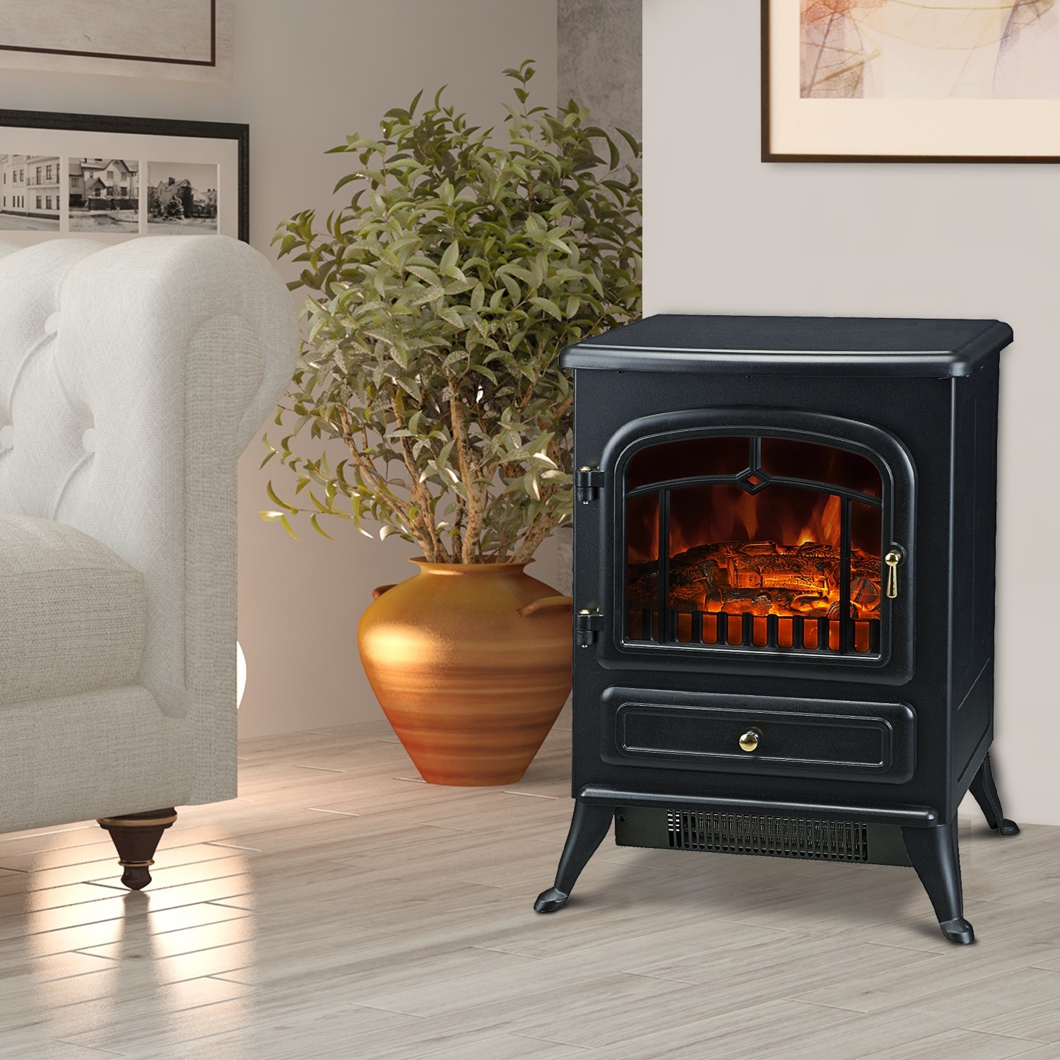 HOMCOM 1500W Portable Electric Fireplace Heater with 216 Sq. Ft. Radius
