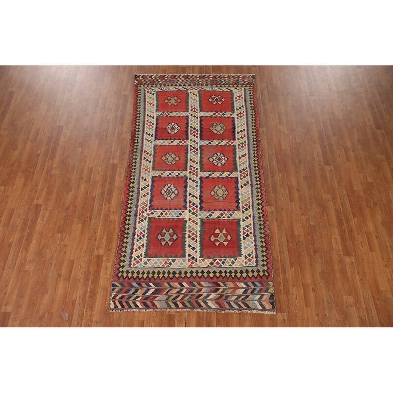 Vegetable Dye Kilim Qashqai Persian Antique Area Rug - 4'8"x 9'3"