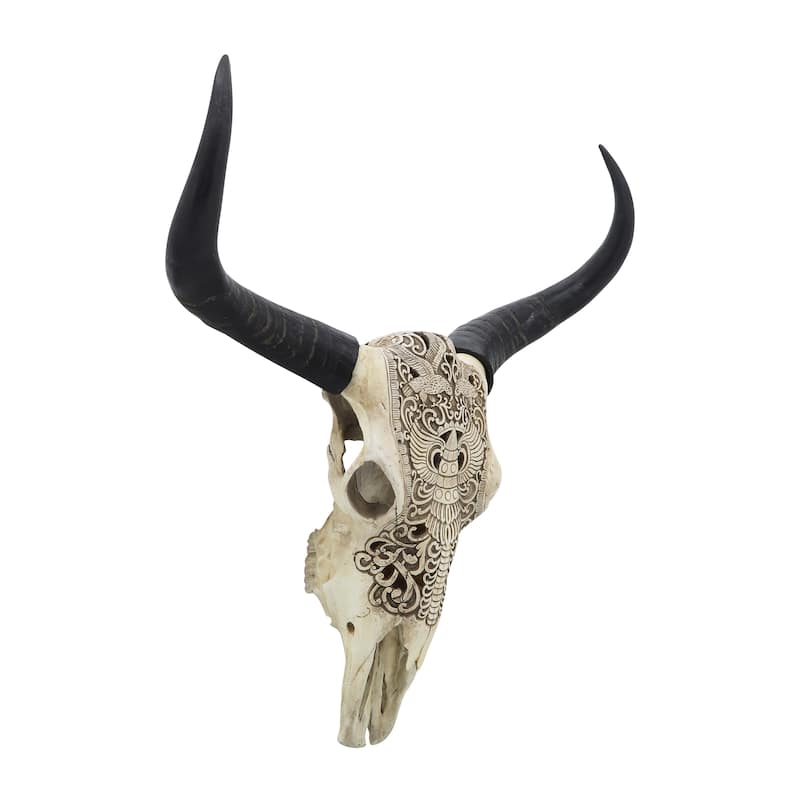 Sagebrook Home Boho Resin 28" Bull Skull Wall Accent, Ivory/Black
