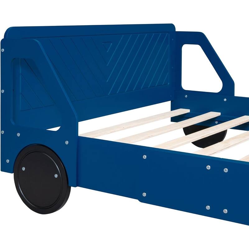 Twin/Full Car Bed for Kids, Car Shaped Platform Bed with Wheels, Headboard and Footboard, Toddler Car Bed Slat Support