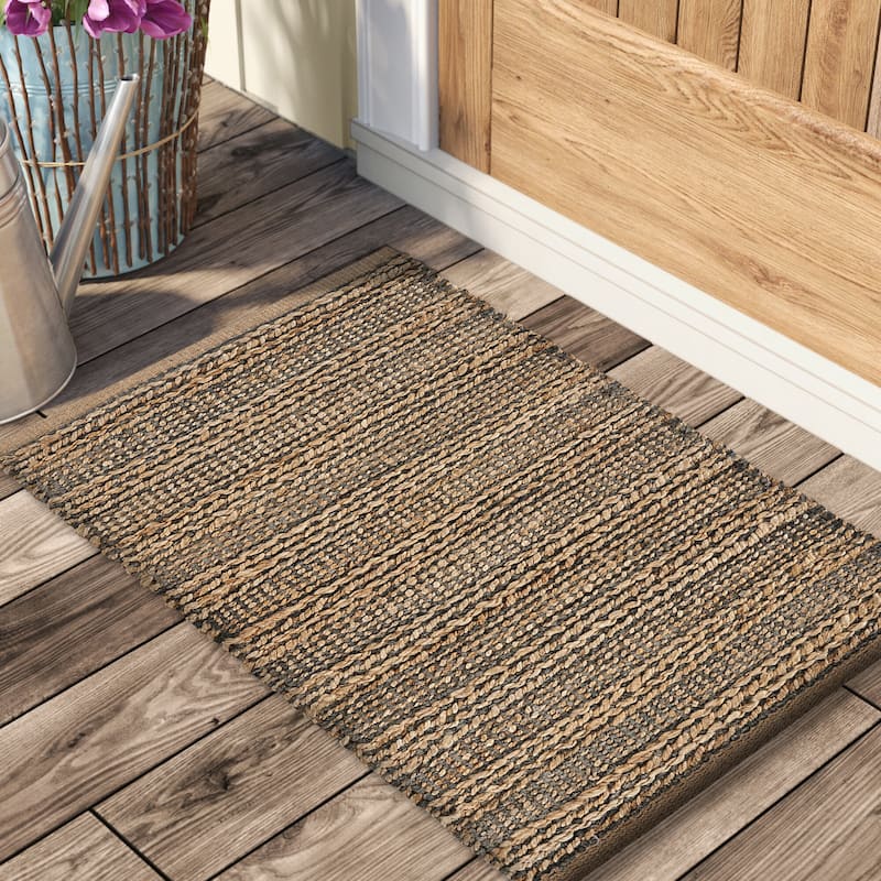 Sevita Interwoven Gray Organic Jute Reversible Accent Rug - 2'0" x 3'0" - 2'0" x 3'0" - Gray/Tan