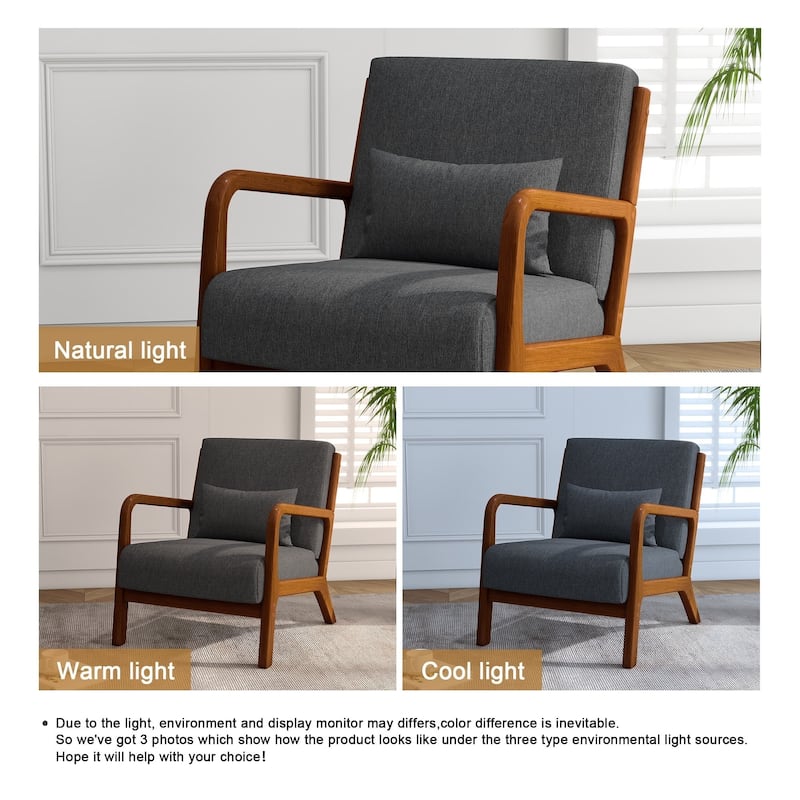 Mid Century Solid Wood Upholstered Accent Chair