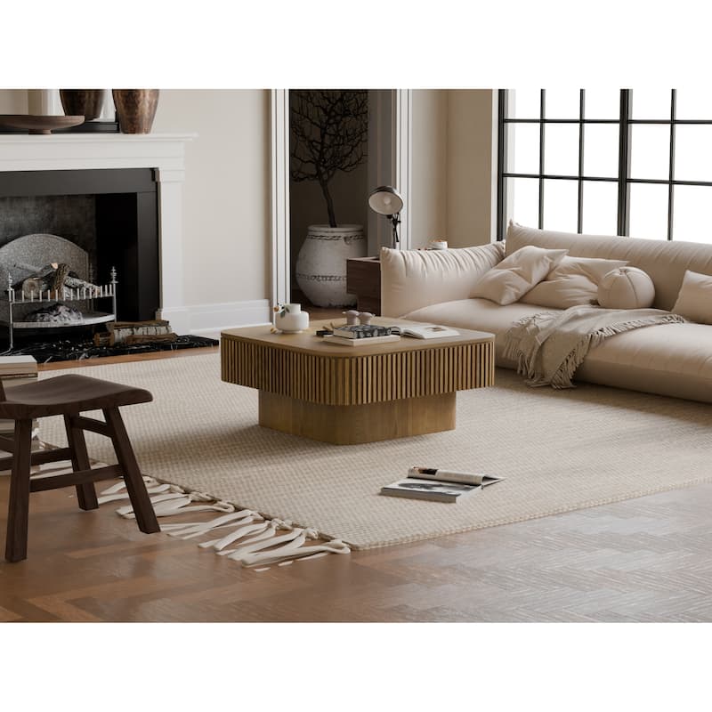 Modern 31.5" Square Coffee Table with Storage Solid Wood Veneered Accent Table for Living Room or Bedroom