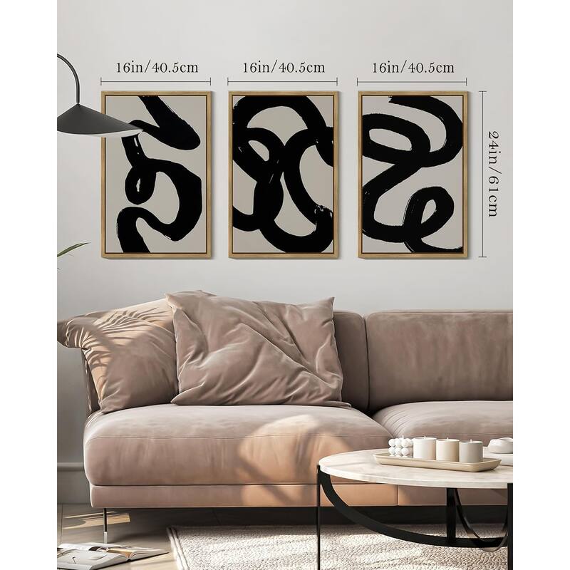 Black Abstract Wall Art Ink Wash Minimalist Lines