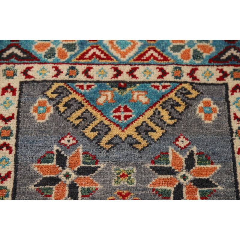 Gray Kazak Accent Rug Handmade Wool Carpet - 1'10" x 2'9"