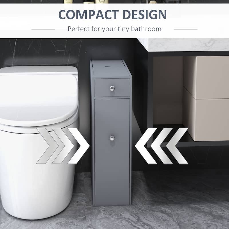 HOMCOM Gray Bathroom Floor Organizer Free Standing Space Saving Narrow Storage Cabinet Bath Toilet Paper Holder with Drawers