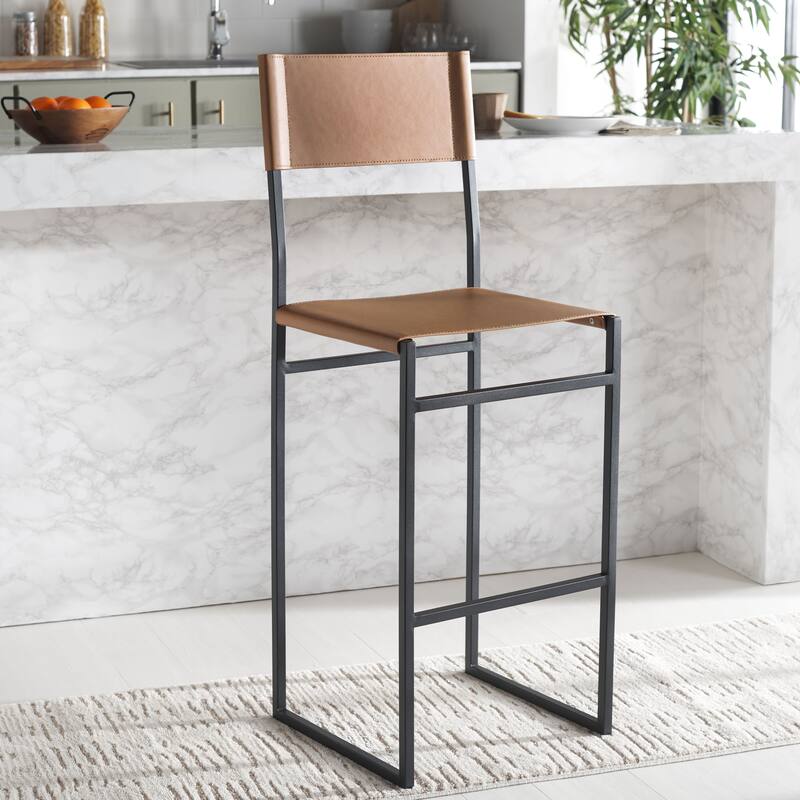 SAFAVIEH Vessie 30-inch Bar Stool (Fully Assembled) - 18 In. W x 18 In. D x 47 In. H - 18Wx18Dx47H - Cognac/Black