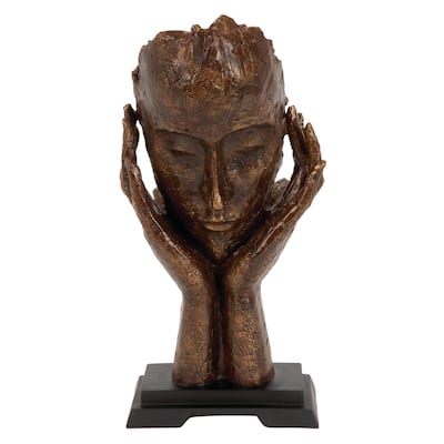 Polystone Mask Thinker Sculpture - Brown - Roche River Decor - 8"Wx5"Lx16"H