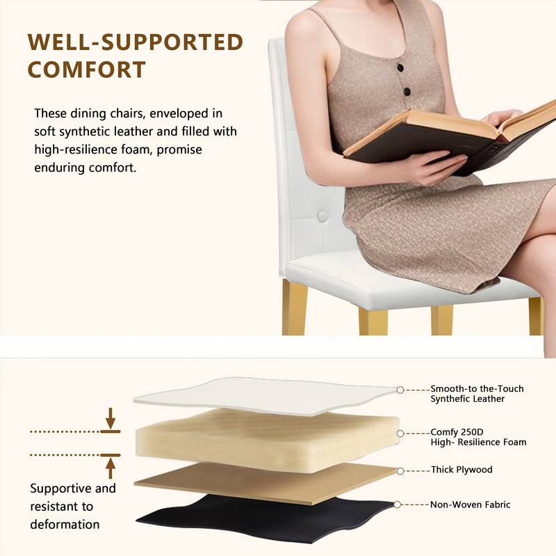 Modern PU Dining Chair with Ergonomic Buckle Backrest and Adjustable Non-Slip Feet, for Restaurants, 4-Piece Set