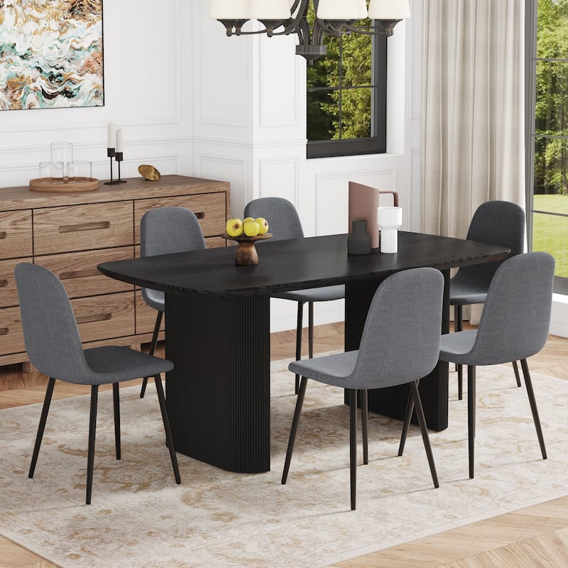 Kitchen Dining Table Set for 4/6/8, 67" Wood Table with Linen-Cotton Chairs, Stylish Dining Room Table Set for Gatherings