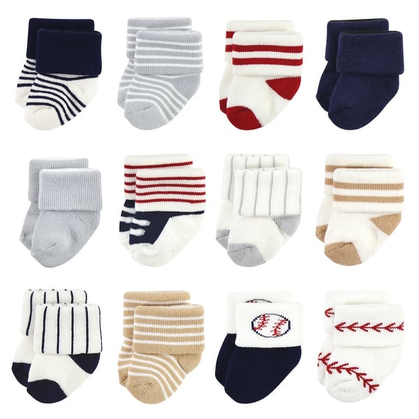 slide 1 of 1, Little Treasure Infant Boy Newborn Socks, Baseball 0-6 Months - Baseball 12-Pack