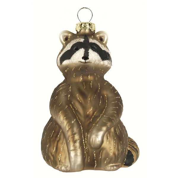 3.38” Bronze and Gold Raccoon Hand Blown Glass Hanging Figurine Ornament - N/A