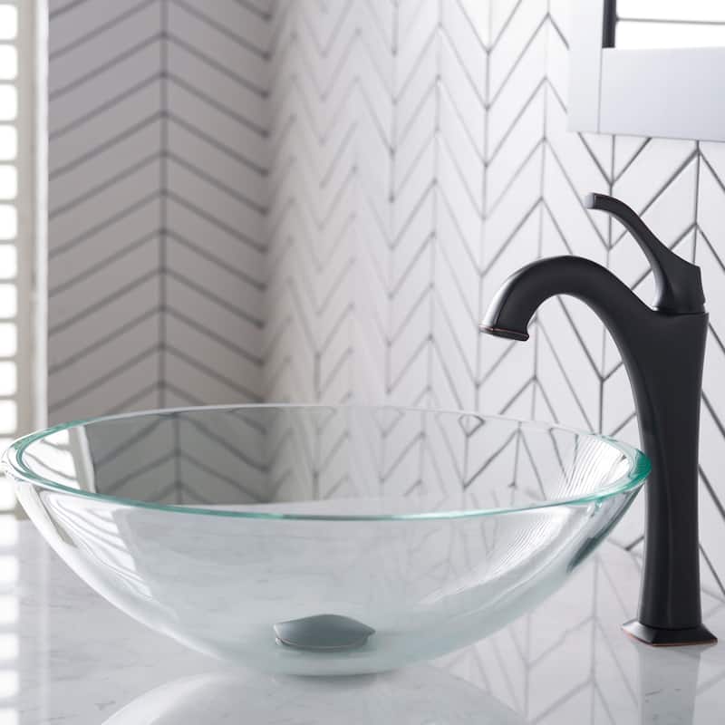 Kraus Arlo & Glass 16-1/2" Glass Vessel Bathroom Sink with 1.2 GPM