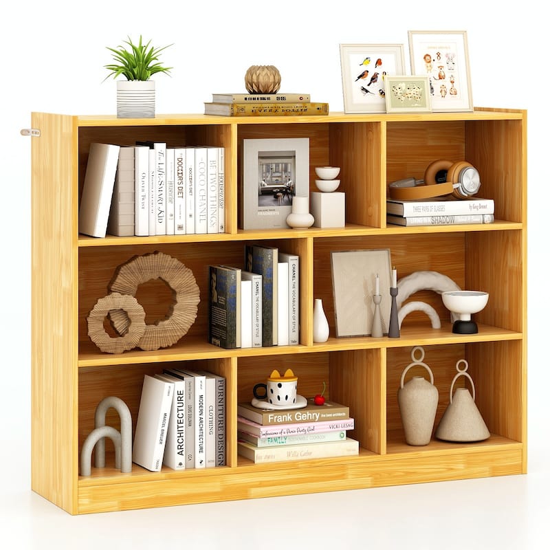 Freestanding 3-Tier Bookcase with 8 Open Cubes and Sturdy Screw Construction and Floor Protection