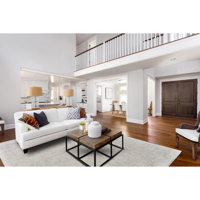 Jasmel Distressed Damask Rug, Silver Birch/Light Gray