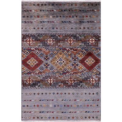 Golden Nile Grey Khorjin Persian Gabbeh Hand Knotted Wool Rug - 2' 8" X 4' 1"