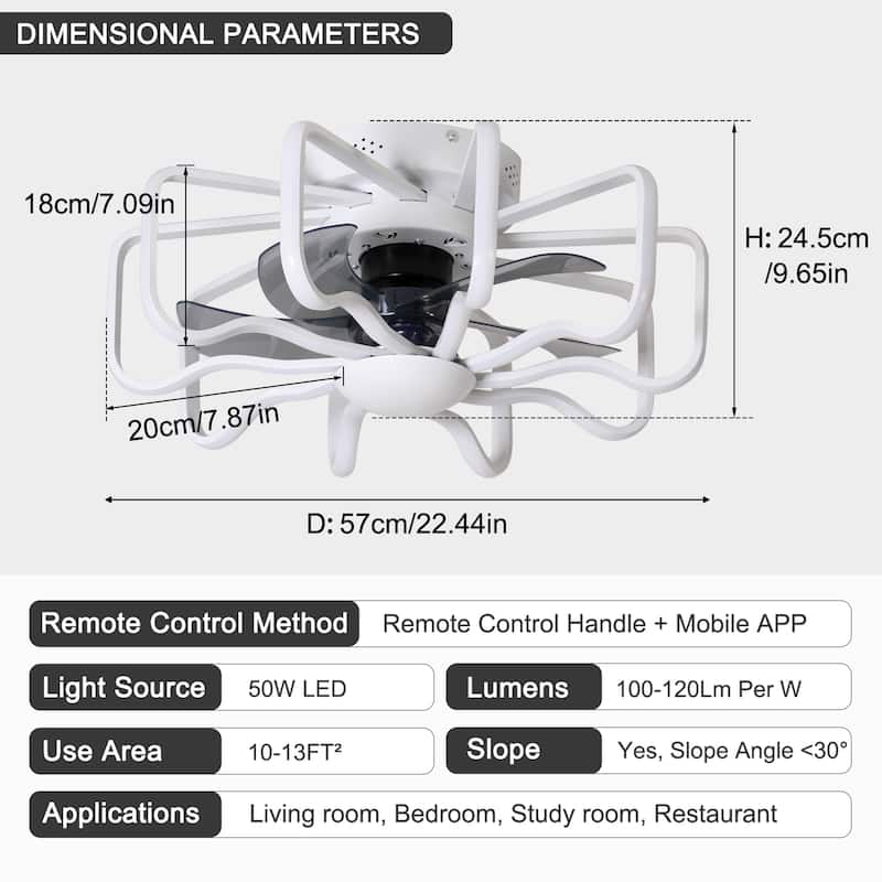 Starsky 22'' Drum Flush Mount Ceiling Fan with Light,6-Speed Low Profile Smart APP Control Ceiling Fan with Remote
