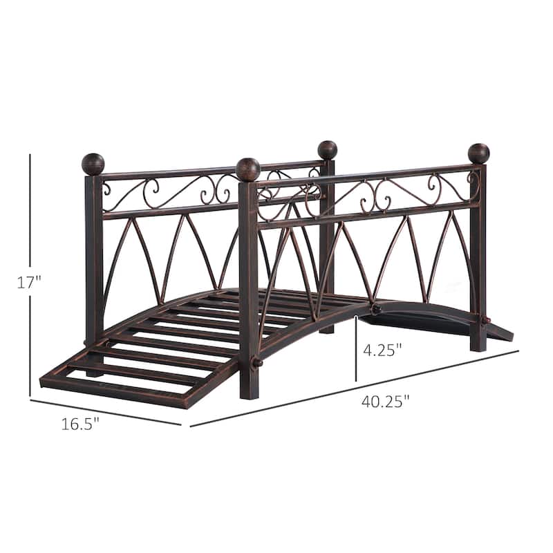 Outsunny 3.3' Classic Garden Metal Bridge with Safety Railings Arc Footbridge Decorative Pond Bridge