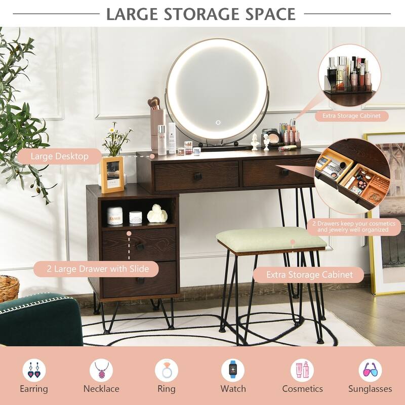 Modern Dressing Table with Storage Cabinet - 31.5" x 16" x 30" (L x W x H)