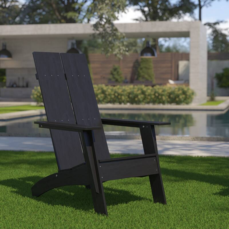 Modern Dual Slat Back Indoor/Outdoor Adirondack Patio Chair - Black
