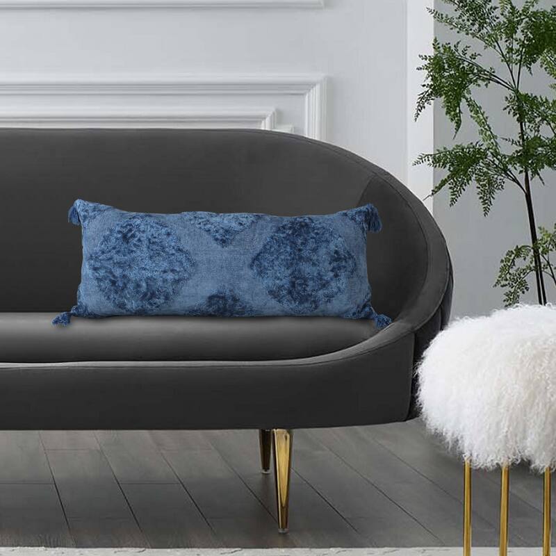 Sevita Deep Blue Traditional Textured Medallion Throw Pillow