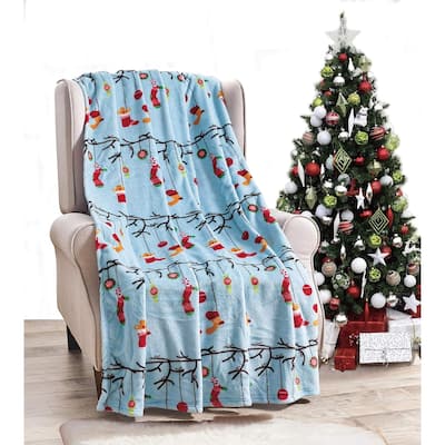Velvet Touch Holiday Throw Fleece Blanket (50" x 60") - Ornaments - Soft Ultra Plush Fleece Christmas Blanket