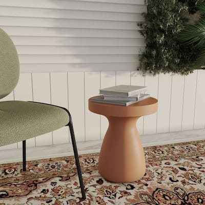 16" Round Side Table in Fiberstone with Hourglass Pedestal Design Wisp Series