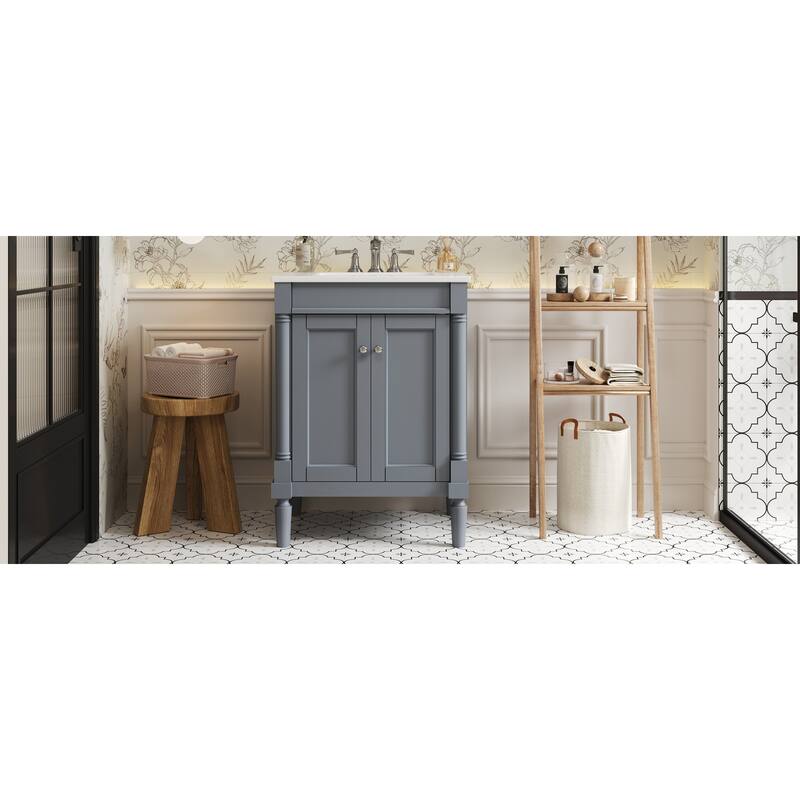 Bathroom Vanity with Sink, Wood Bathroom Storage Cabinet, Small Bathroom Vanity with 2 Soft Closing Doors & Storage Shelves聽