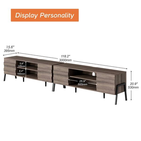 LED Mid-Century TV Stand for TVs up to 100 Inch, Modern Entertainment ...