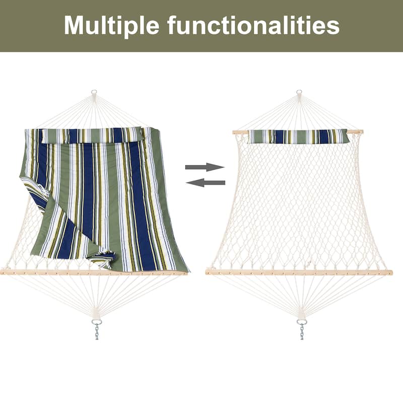Durable 2 Person Rope Hammock with Polyester Quilted Pad and Pillow - 76*52