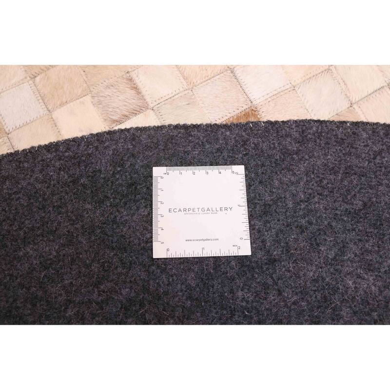 ECARPETGALLERY Handmade Cowhide Patchwork Beige, Tan Leather Rug - 7' x 7'