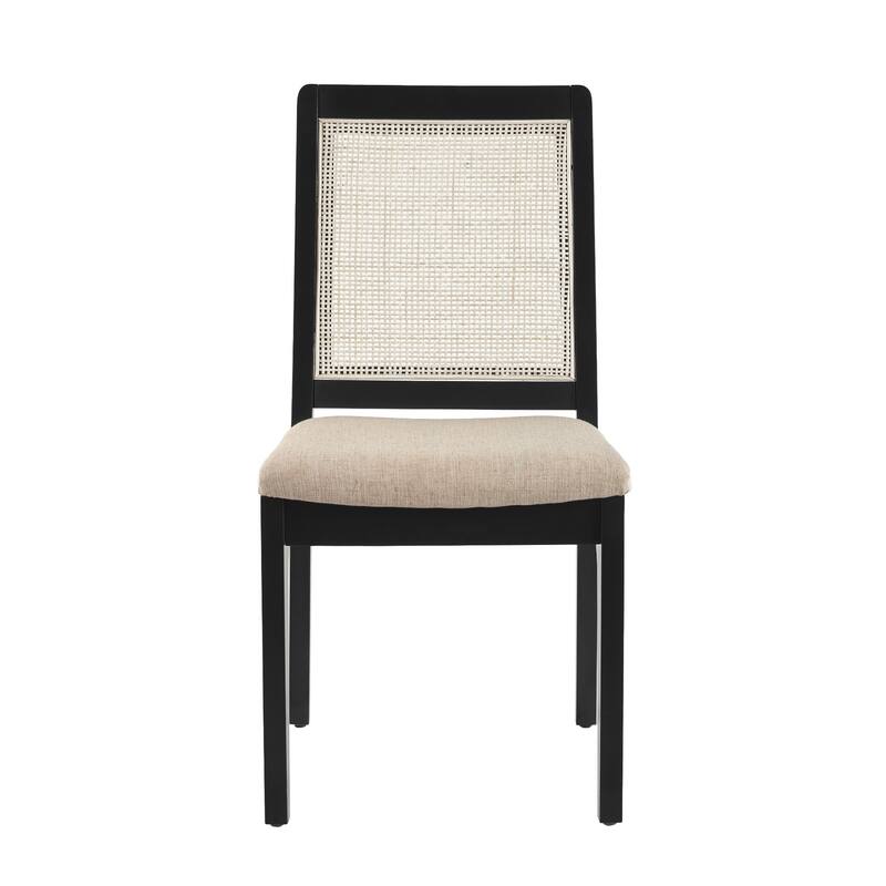 Set of 2 Modern Wood Material Dining Chair with Natural Rattan Black Beige
