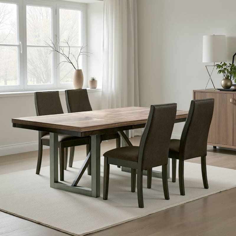 Zor 5pc Dining Set, 60-77 Inch Extendable Table, 4 Chairs, Dark Brown