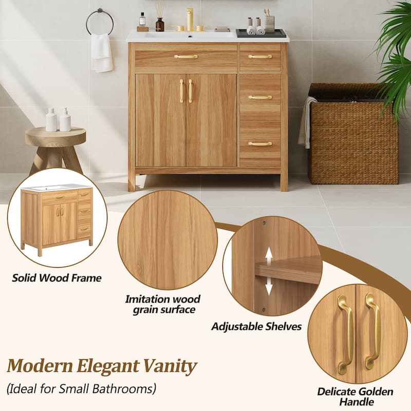 GDFStudio - Verto Wood & Ceramic 36" Bathroom Vanity with Sink, 2 Soft-Close Doors & Shelf