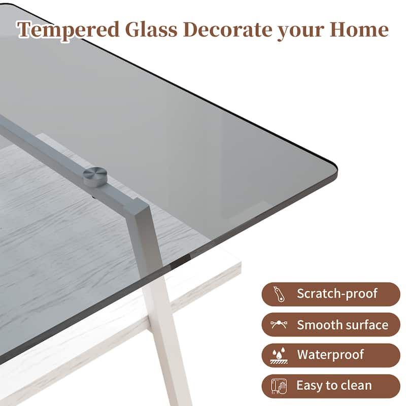 38x22'' Rectangle Coffee Table with Tempered Glass Tabletop