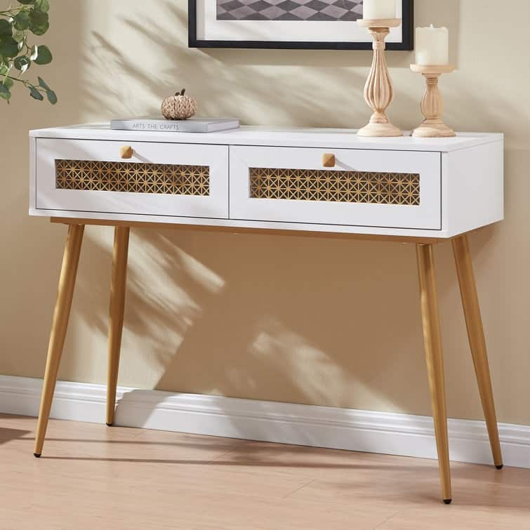 41.9'' Wood 2-Drawer Entryway Console Table - White