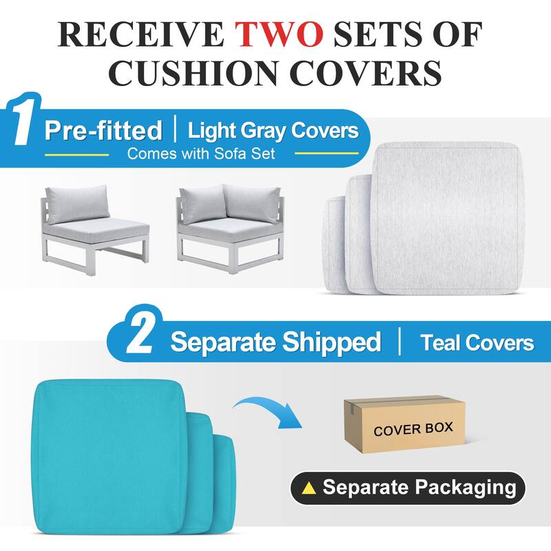 FINCATI White Aluminum Modern Patio Furniture Sectional Sofa Set with Cushion