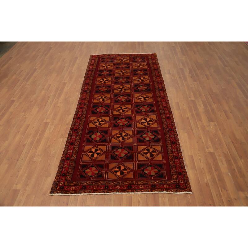 Hand Knotted Oriental 100% Wool Carpet Traditional Geometric Oranges & Rust Ardebil Runner Rug - 10' 2'' X 4' 4''