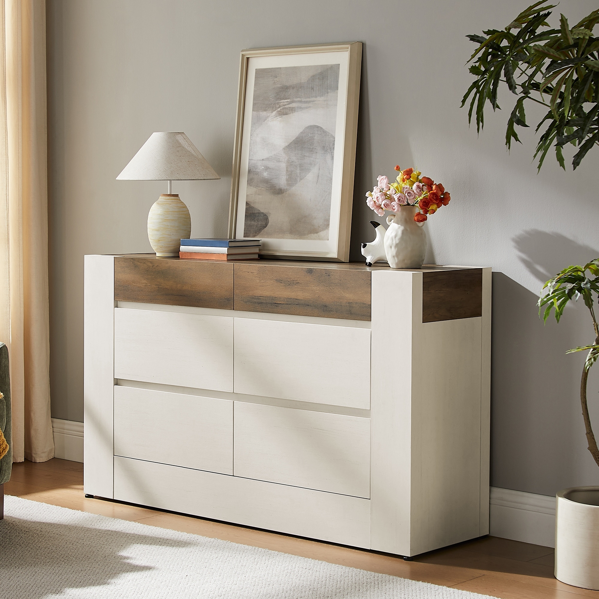 Modern 6 Drawers Dresser, Chest of Drawers, Handleless & Thick Design