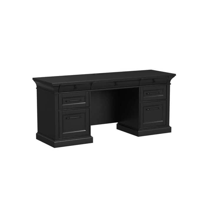 Traditional Wood Executive Desk, Storage Office Credenza, Fully Assembled, Black