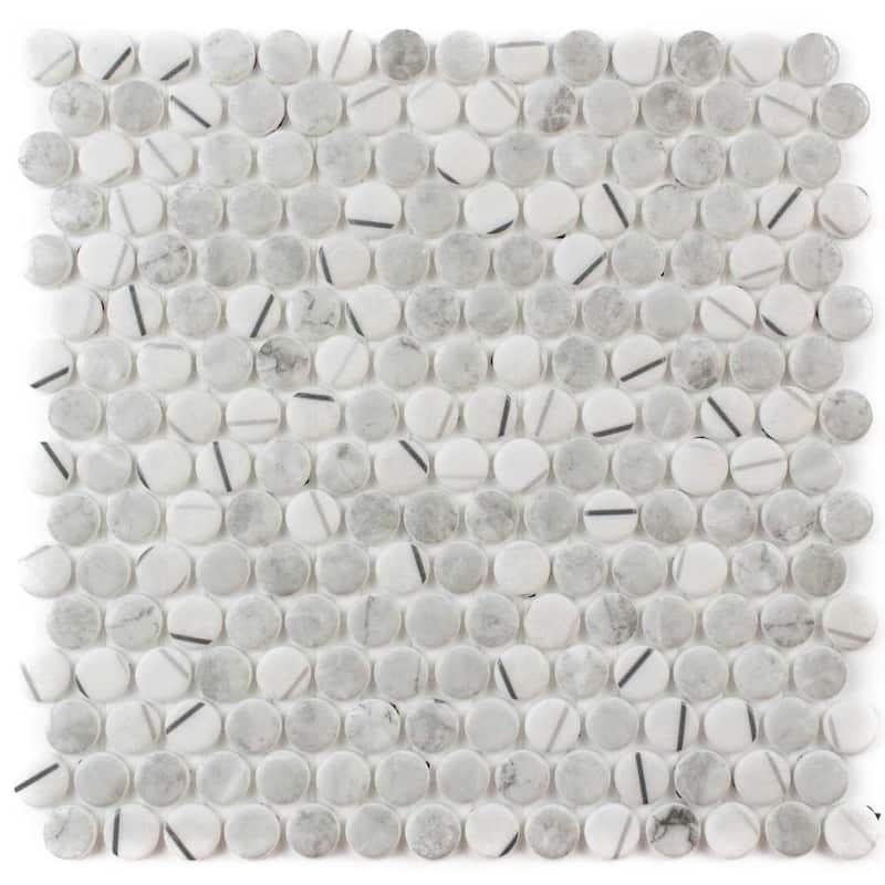 Eterna Penny 12x12 Glass Round Mosaic Tile - Floor, Wall, Backsplash - 1 Sheet (0.88 Sq. ft.) - Lineas Grey