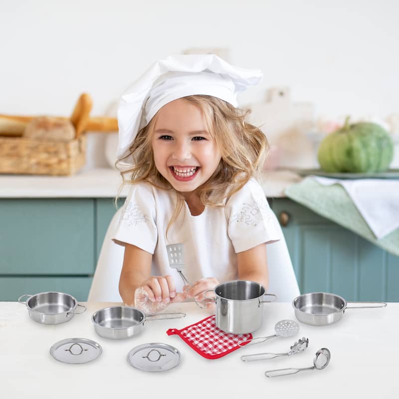 Teamson Kids Little Chef Frankfurt 11-Piece Stainless Steel Play Cooking Set