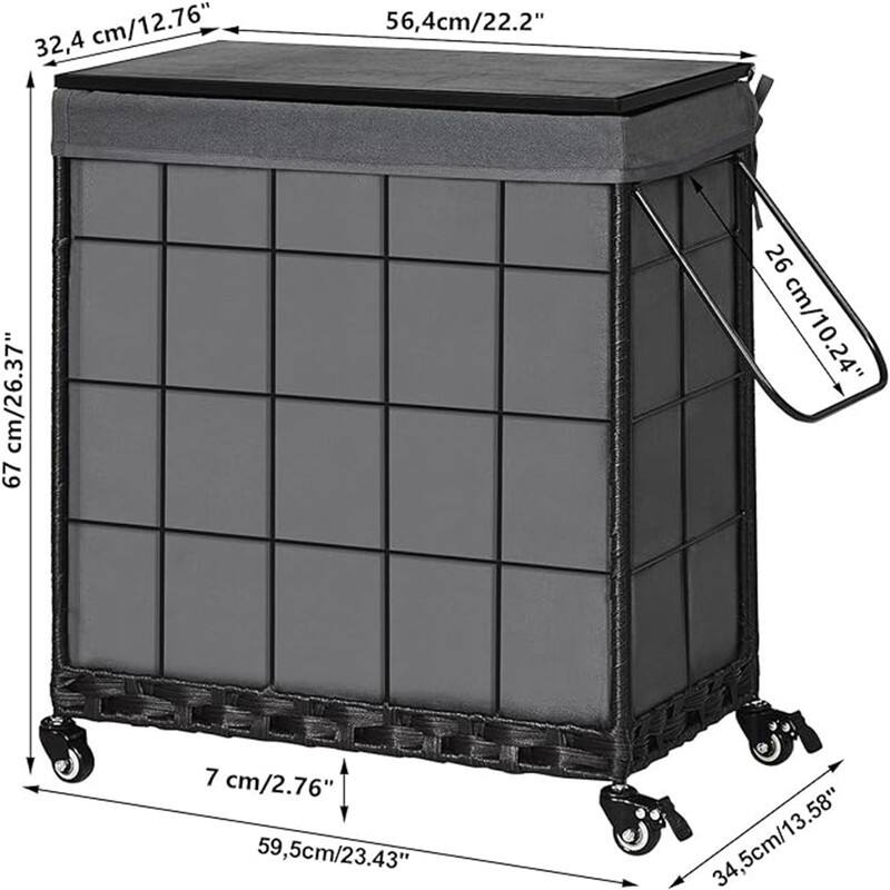 Durable Laundry Basket with Heavy Duty Rolling Lockable Wheels - 23.43"L x 13.58"W x 26.37"H