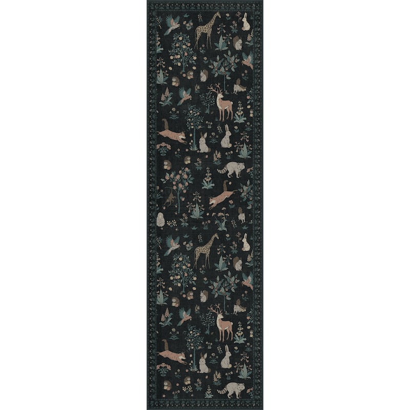 Mcow Woodland Friends Animal Print Low-Pile Machine-Washable Area Rug