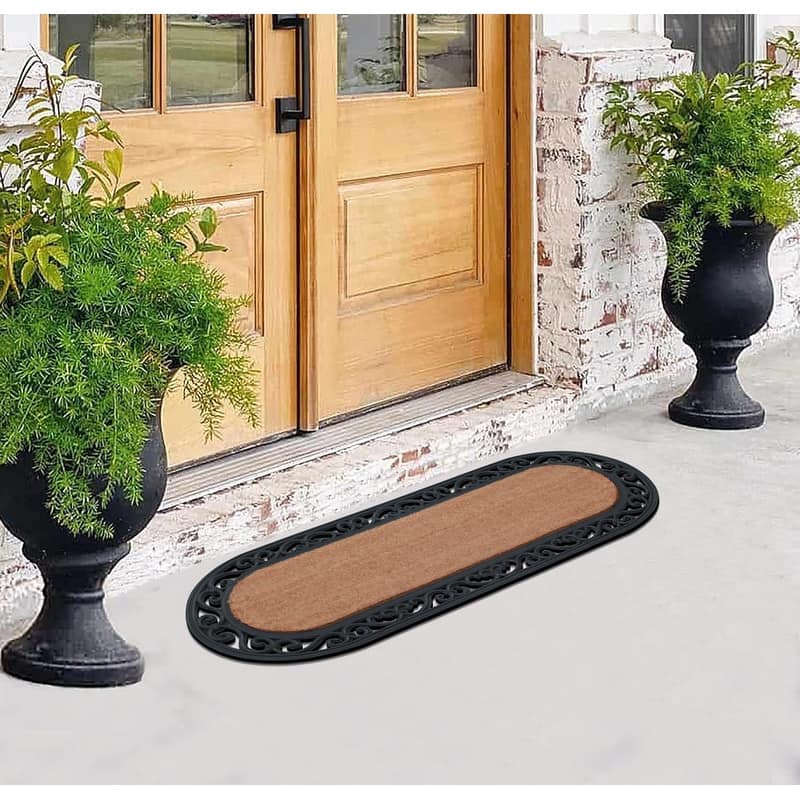 A1HC Natural Coir and Rubber Oval Grill Large Doormat, Black/Beige - 18"X48"